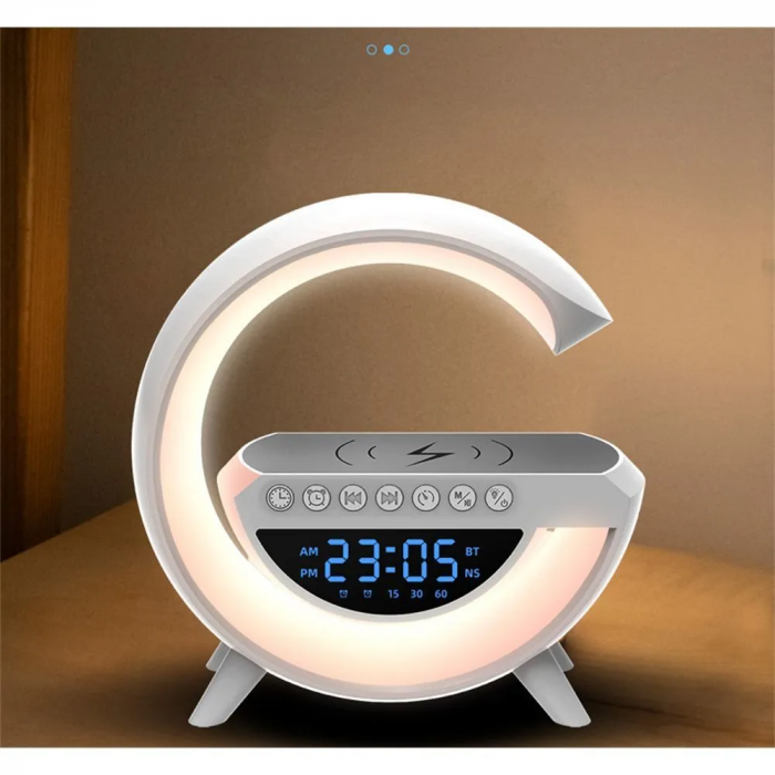 Boxă-lumină de veghe 3 în 1: ceas, muzică, încărcare wireless