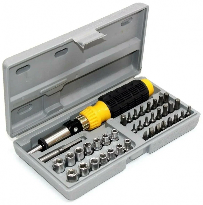 Set de unelte în geantă; 41 în 1, șurubelniță reversibilă, biți și capete de chei