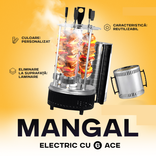 Grătar electric vertical pentru 6 frigărui 1000W