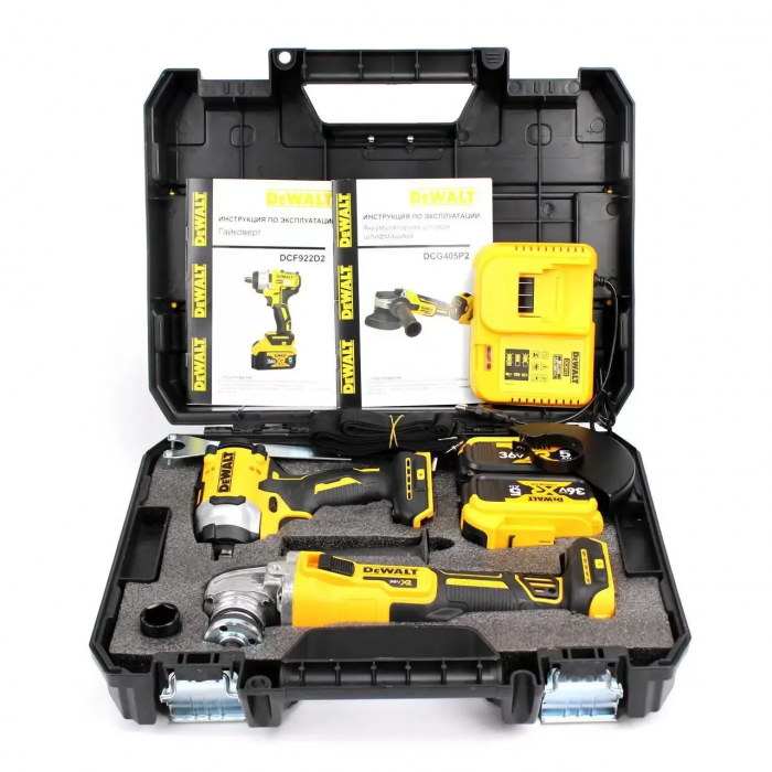 Set de unelte 2în1: Șurubelniță electrică + Polizor unghiular, 36V 5Ah, 2 AKB