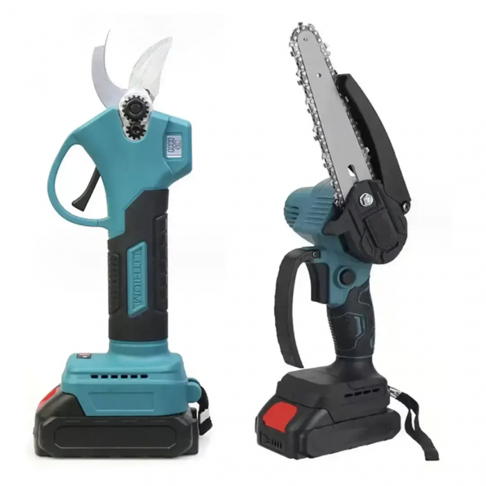 Set acumulator 2în1 Foarfecă + Fierăstrău 800W, 2 acumulatori