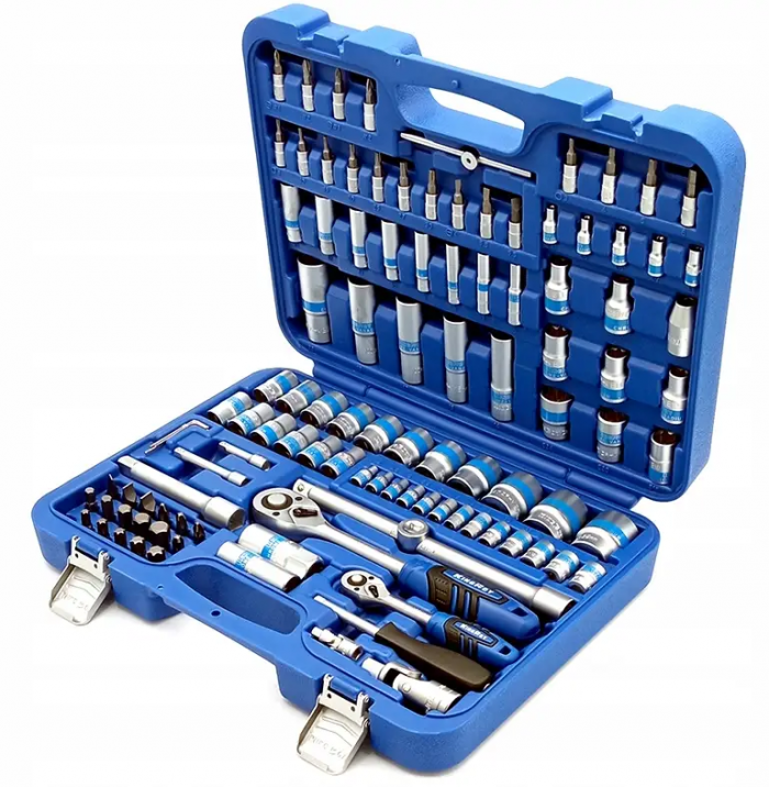 Set de scule în valiză cu 108 piese (șurubelnițe, chei cu clichet, capete tubulare, imbusuri)