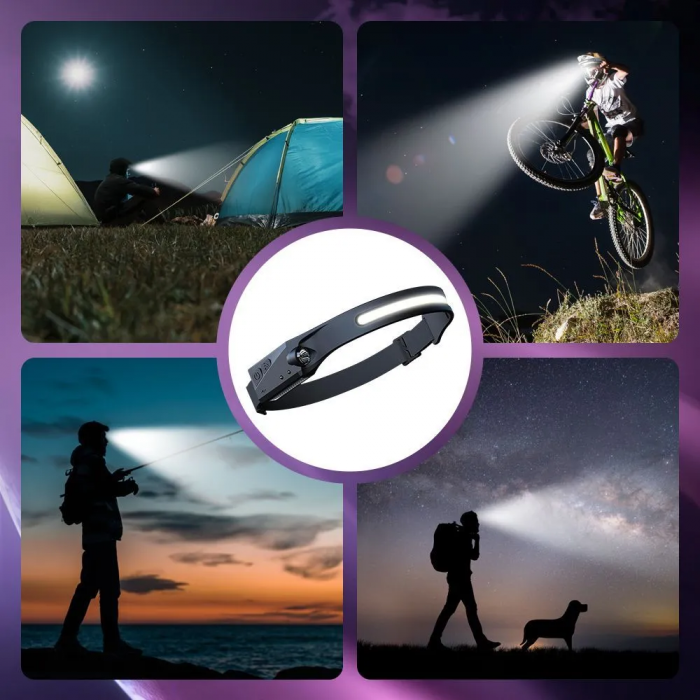 Lanternă frontală; cu acumulator, cu senzor, cu senzor de mișcare