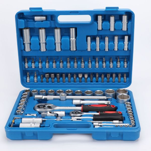 Set de scule în valiză cu 108 piese (șurubelnițe, chei cu clichet, capete tubulare, imbusuri)